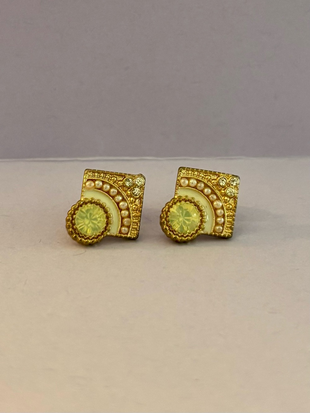 Gold-Tone Yellow Crystal & Pearl Accent Stud Earrings